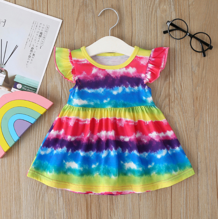 Vestidos teñidos con lazo de arcoíris para bebé