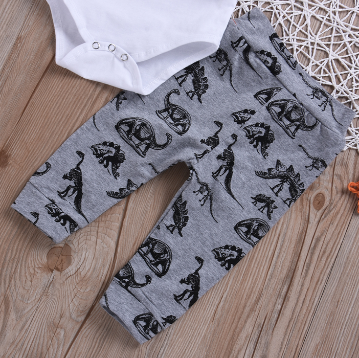 3-piece Letters Print Bodysuit Dinosaur Pants with Hat