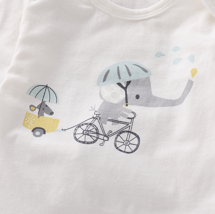 3-piece Cute Elephant Print Bodysuit, Animal Patterned Pants and Hat Set