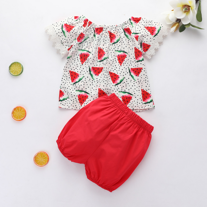 Watermelon Allover Printed Top and Shorts Set