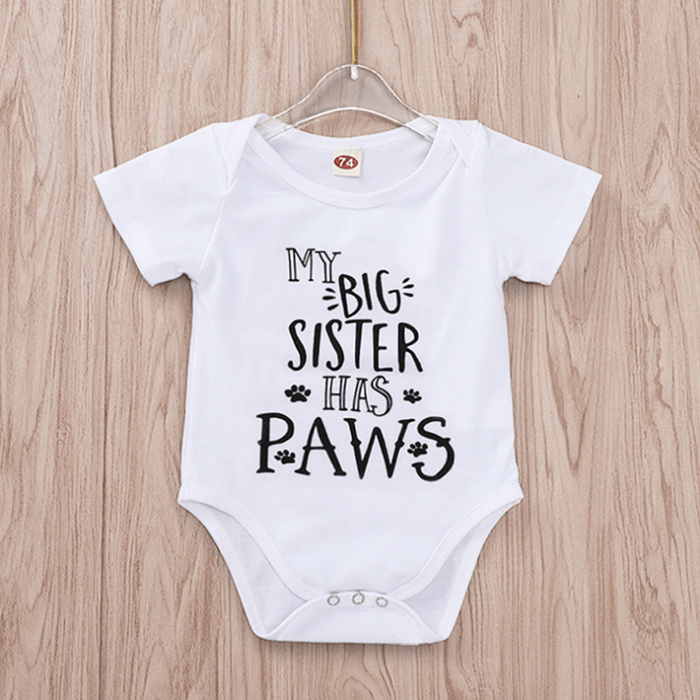 "My big sister/brother has paws" Letter Printed Baby Jumpsuit