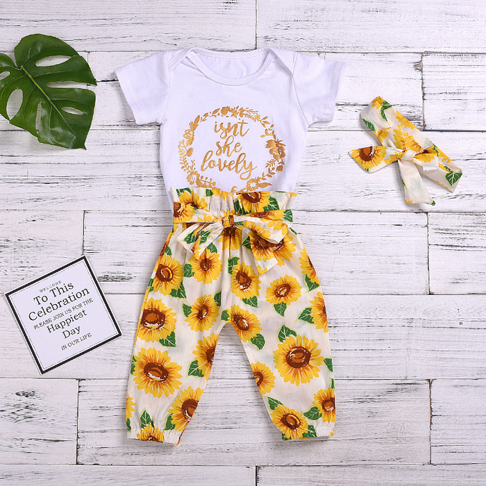 3PCS Letter+Sunflower Printed Baby Sets