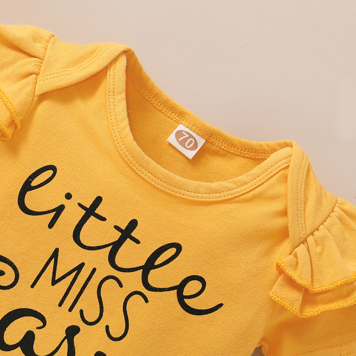 "Little Miss Sassy Pants" White Sunflower Printed Baby Set