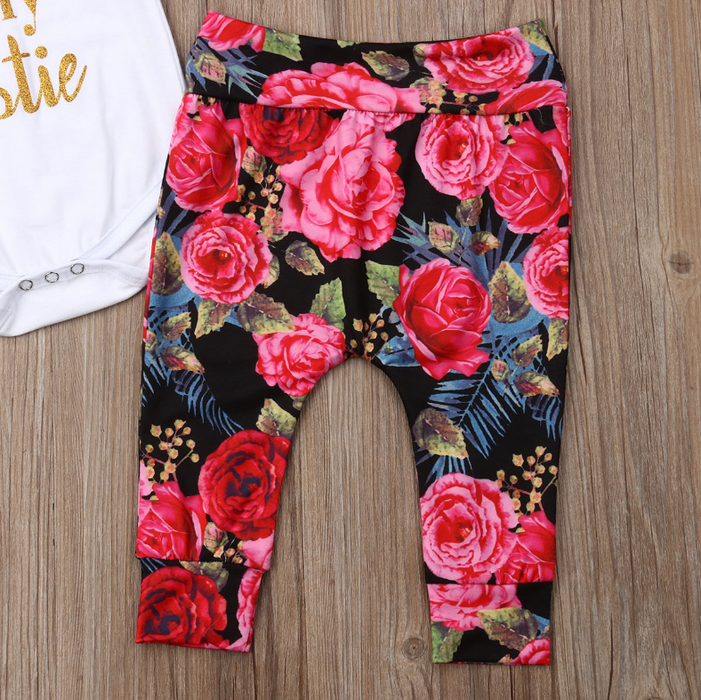 "Mommy is my Bestie" Bodysuit with Floral Pants Set