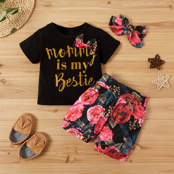 "Mama is mijn bestie" babyset met bloemenprint