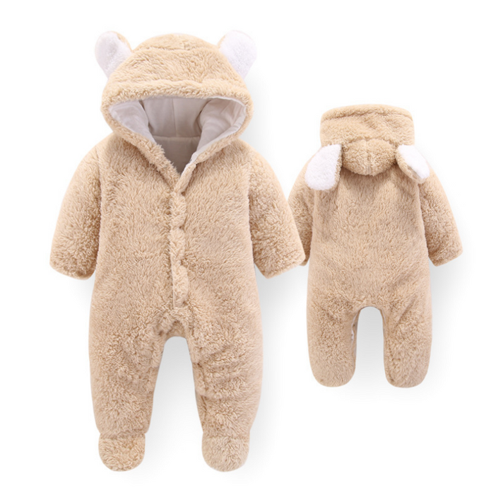 Baby 3D Bear Design Winter Hooded Jumpsuit