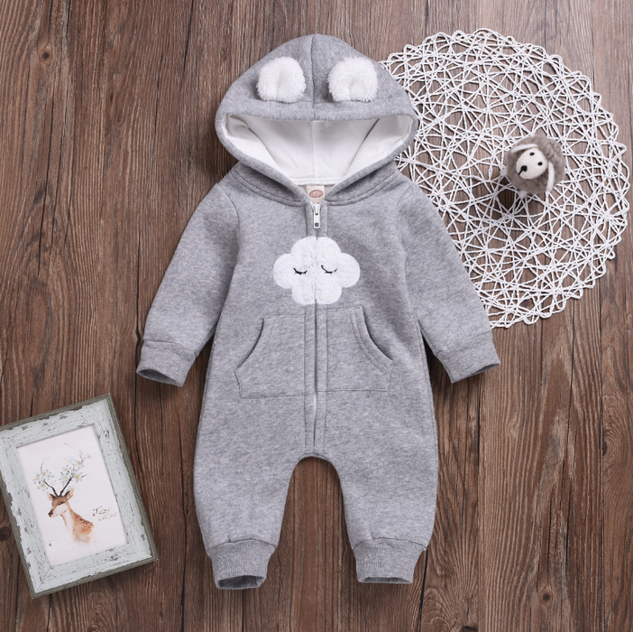 Baby Cute Cloud Print Hooded Jumpsuit
