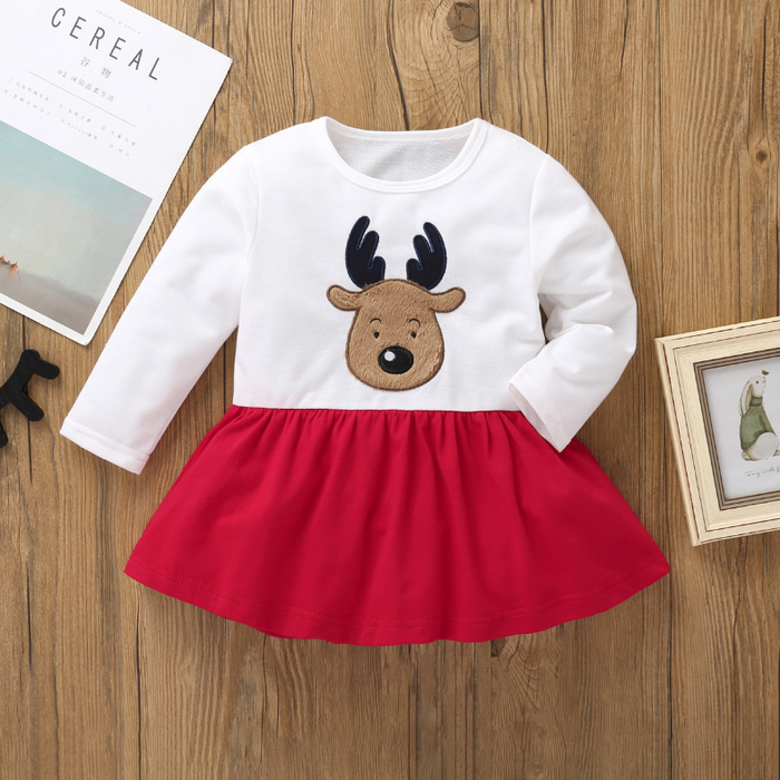 Baby / Toddler Girl Christmas Elk Long-sleeve Dress