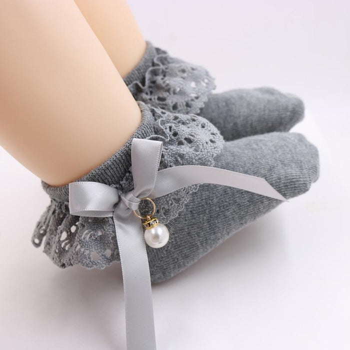 Baby / Toddler Girl Bow Decor Lace Design Pearl Decor Socks