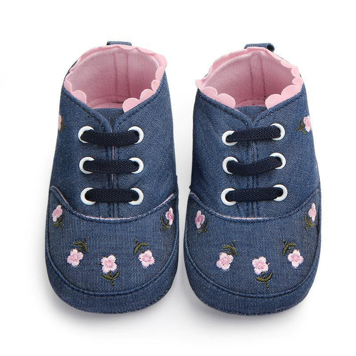 Zapatos de mezclilla con bordado de flores dulces para bebé/niña pequeña