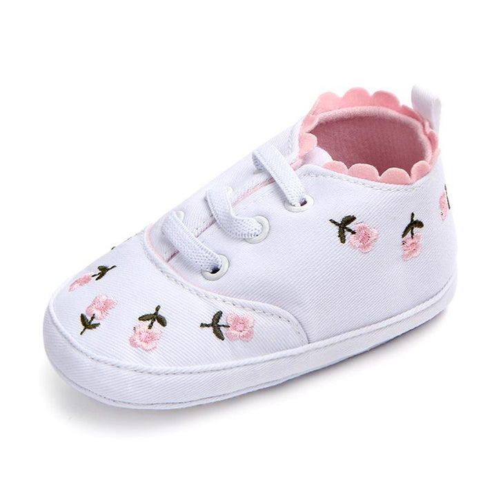 Zapatos de mezclilla con bordado de flores dulces para bebé/niña pequeña