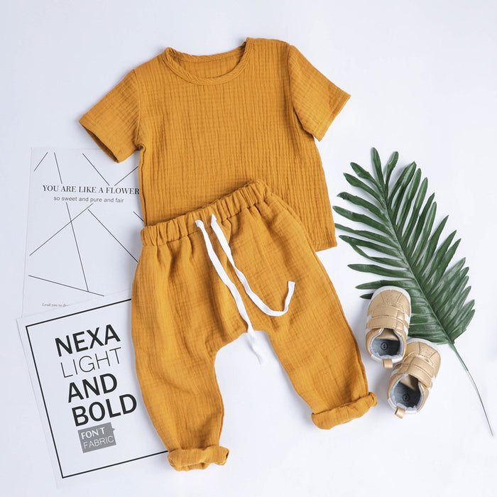 Baby / Toddler Solid Short-sleeve Linen Top and Pants Sets