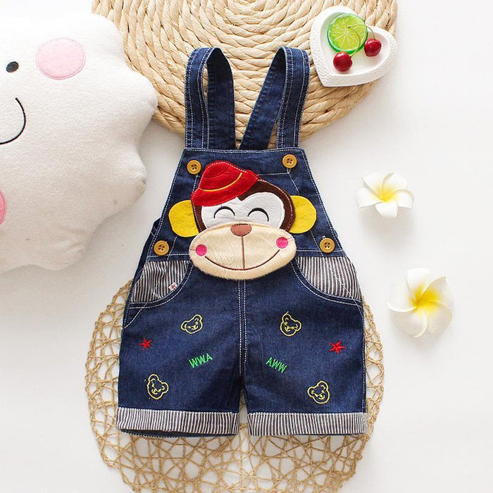 Baby / Toddler Trendy Cartoon monkey Embroidery Denim Overalls