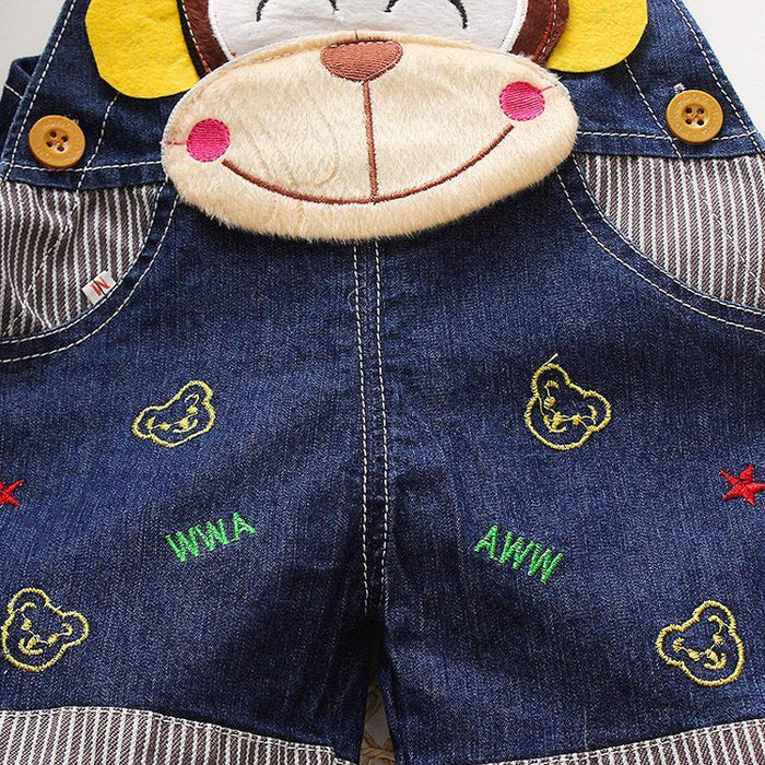 Baby / Toddler Trendy Cartoon monkey Embroidery Denim Overalls