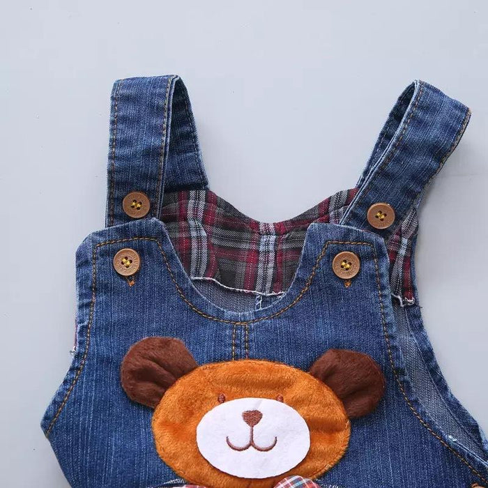 Baby / Toddler Trendy Cartoon Bear Embroidery Denim Overalls