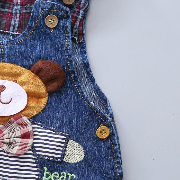 Baby / Toddler Trendy Cartoon Bear Embroidery Denim Overalls