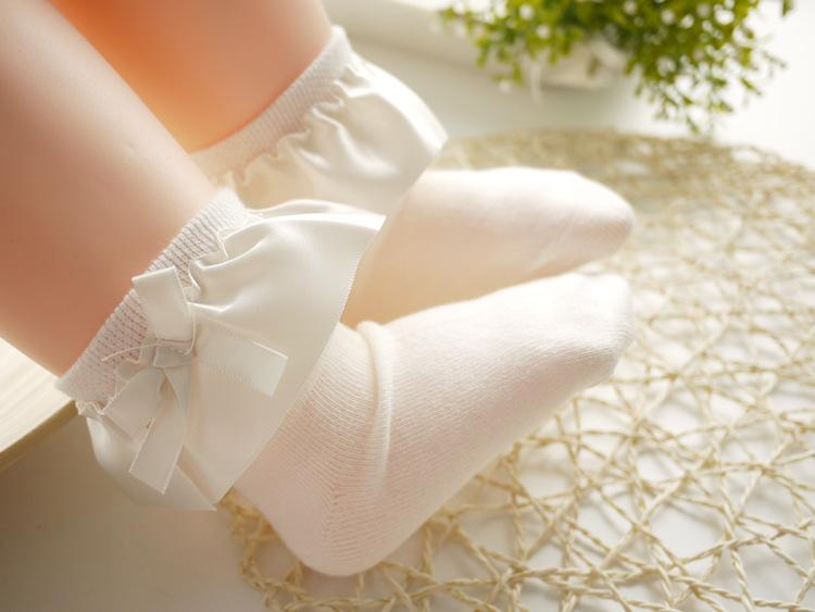 Baby / Toddler Girl Bow Decor Silk Design Stretchy Solid Socks