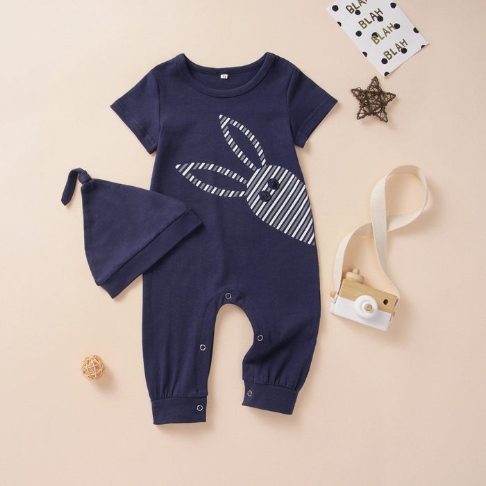 Baby Rabbit Print Jumpsuit and Hat