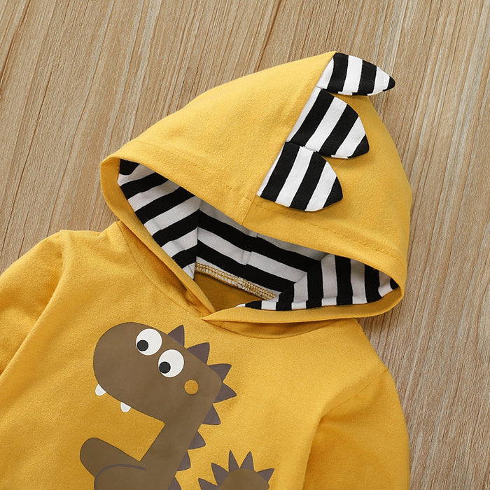 Baby Boy Dinosaur Print Striped Cuff Pullover And Pants Set