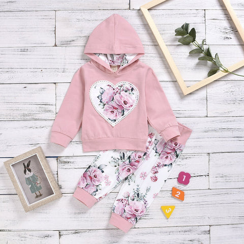 Flower Patterned Hoodie Set