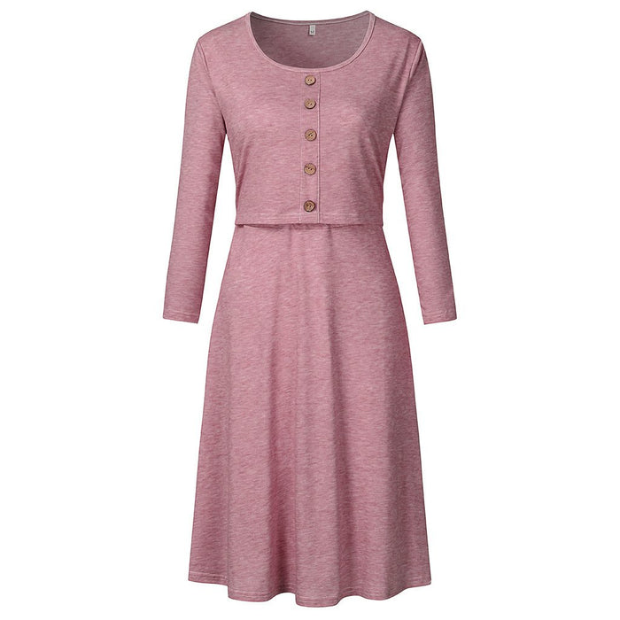 Casual Solid color Long-sleeve Nursing Dress