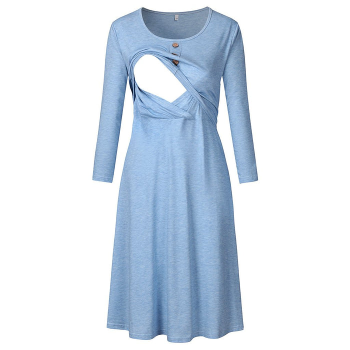 Casual Solid color Long-sleeve Nursing Dress