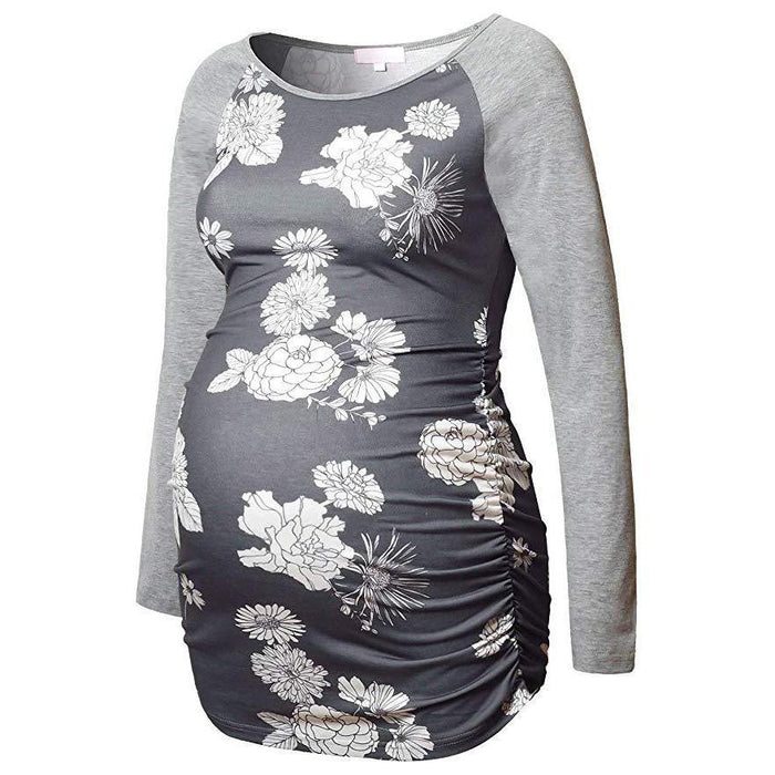 Long sleeve Floral Striped Lace Decor Maternity Nursing Top