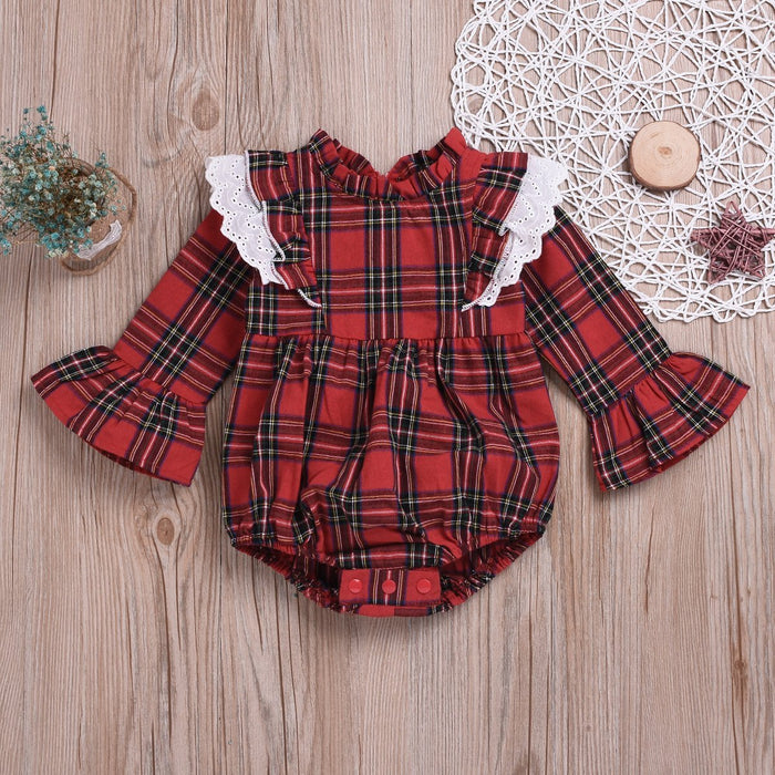 Cute baby checked pattern bodysuit