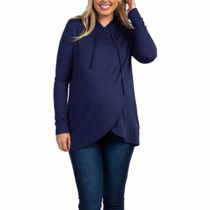 Casual solid color long-sleeved nursing top