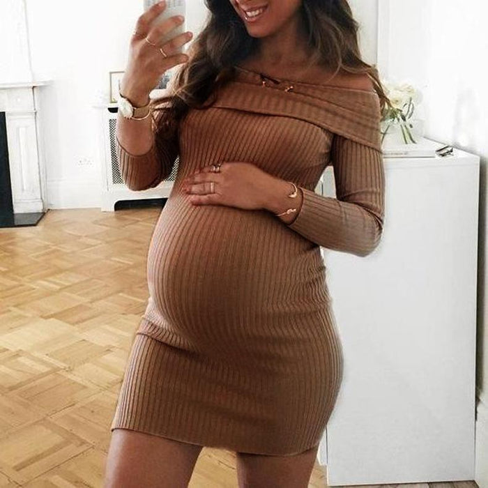 Zwangerschaps casual sexy gebreide jurk