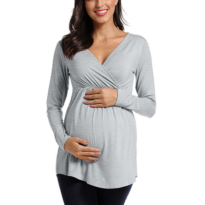 Maternity V-neck Plain Long-sleeve Nursing Tee