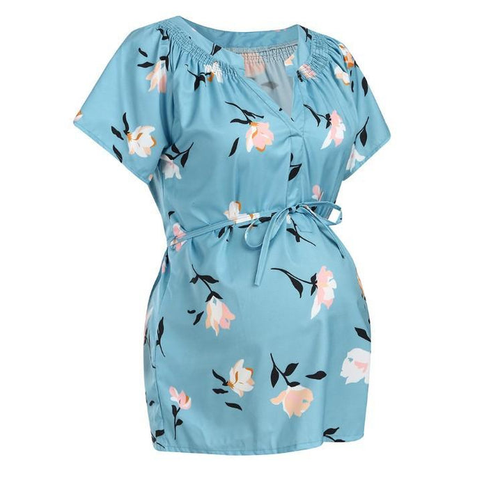 Sassy Floral Print Short-sleeve Maternity Top