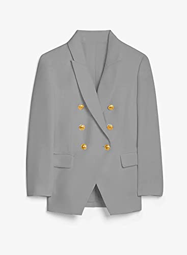 Womens Casual Pocketed Blazer Front Open Jacket With Three Vertical Closure Buttons