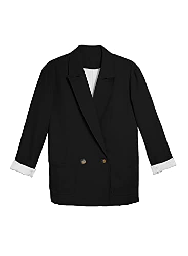 Womens Casual Pocketed Blazer Front Open Jacket With Two Horizontal Closure Buttons