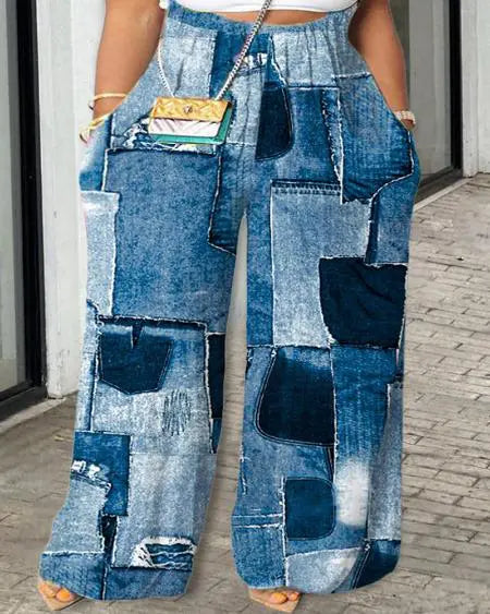 Plus Size Jumpsuit with Denim Look and Wide Leg Design