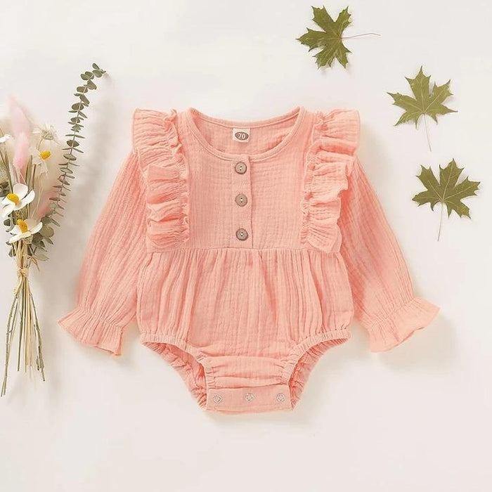 Long Sleeve Baby Solid Ruffle Romper