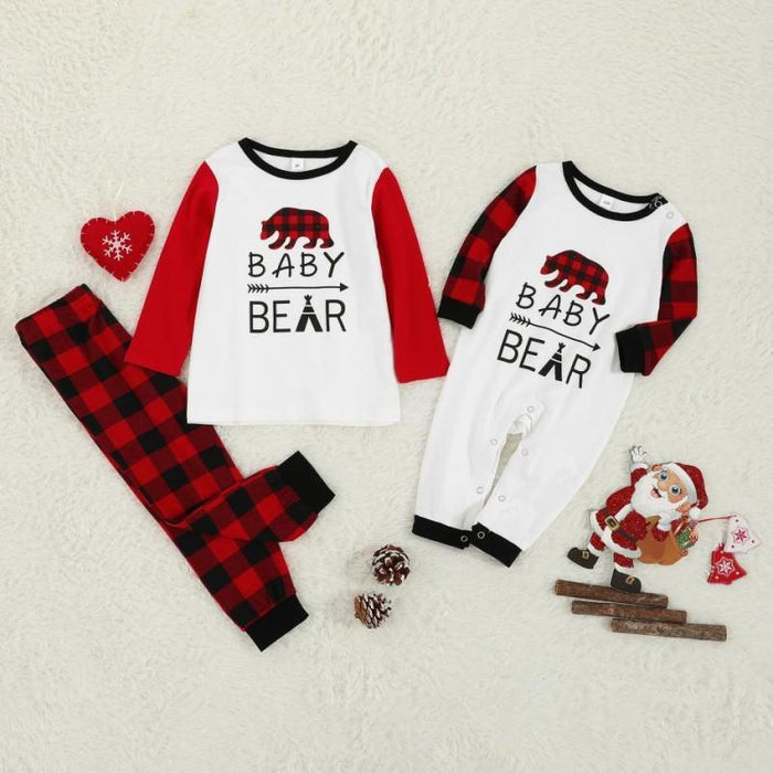Christmas Bear Print Top and Plaid Pants Family Matching Pajamas Set