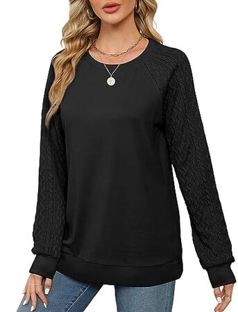 Elegant Women's Sweatshirt - Sophisticated Crewneck with Cable Knit Sleeves