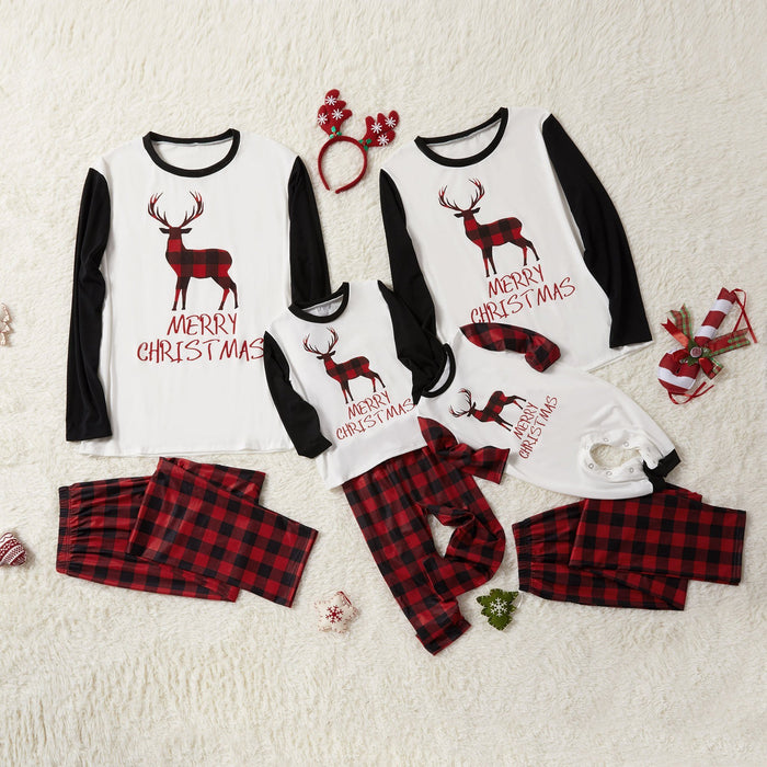 Christmas Deer Printed Plaid Pajama Set for Family