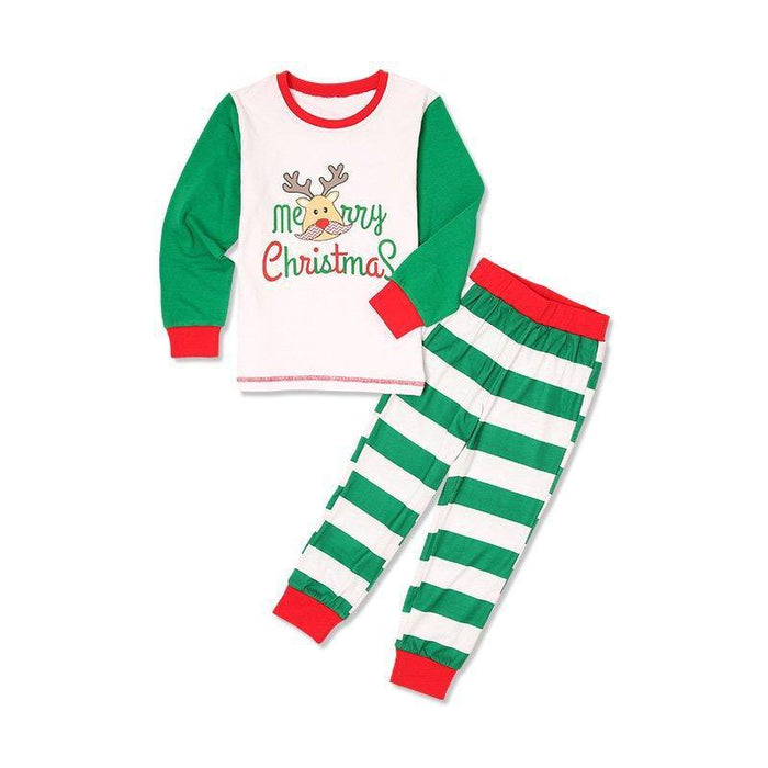 Christmas Cute Deer Top and Stripe Pants Family Matching Pajamas Set