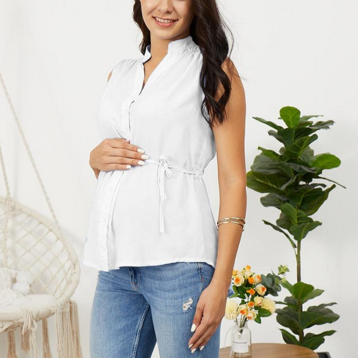 Casual Solid Sleeveless Maternity Blouse