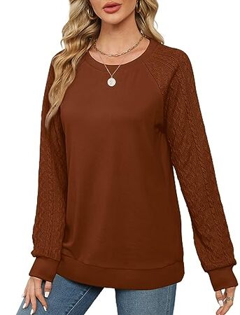 Elegant Women's Sweatshirt - Sophisticated Crewneck with Cable Knit Sleeves