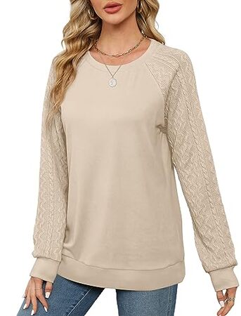 Elegant Women's Sweatshirt - Sophisticated Crewneck with Cable Knit Sleeves