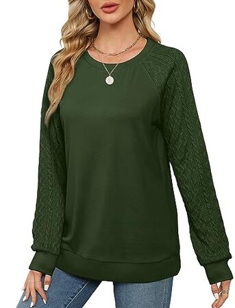 Elegant Women's Sweatshirt - Sophisticated Crewneck with Cable Knit Sleeves
