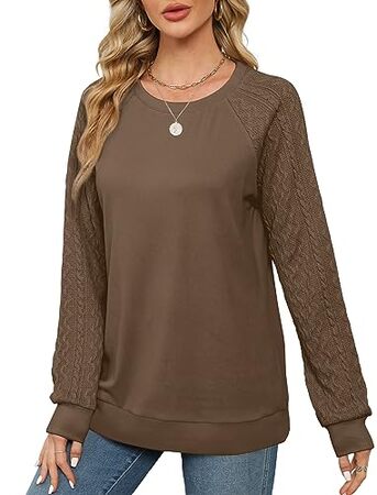 Elegant Women's Sweatshirt - Sophisticated Crewneck with Cable Knit Sleeves