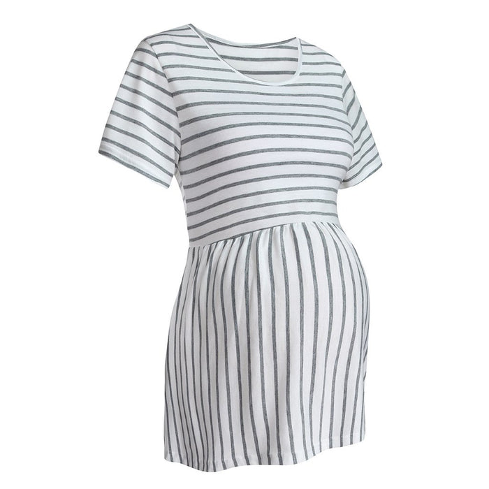 Casual Striped Short-sleeve Maternity Tee