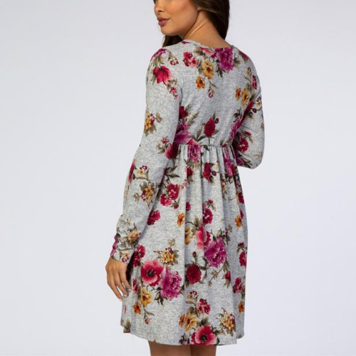 Falda premamá de manga larga floral de color puro