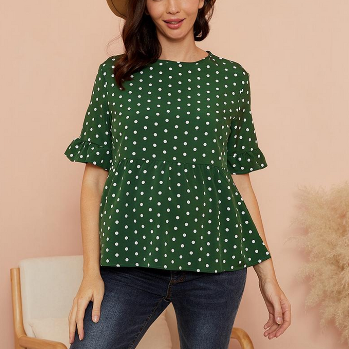 Maternity Round collar Polka dot full print Shirt