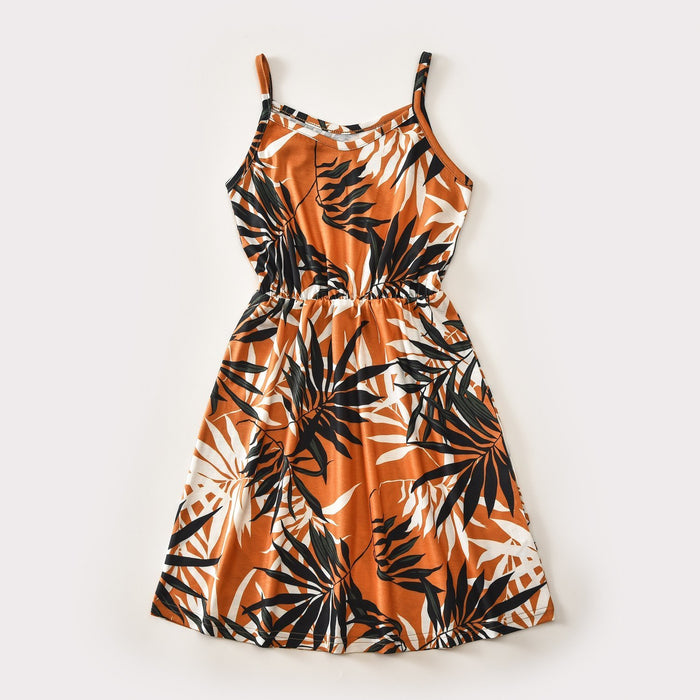 Mommy and Me Leaves Print Tank Dresses