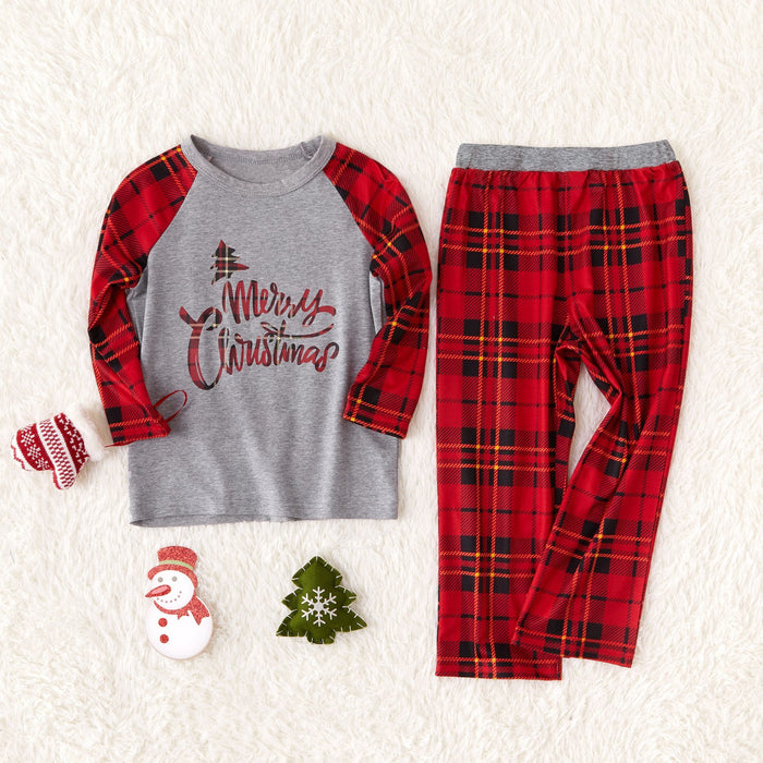 Conjunto de pijama familiar con top y pantalones a cuadros 'Feliz Navidad'